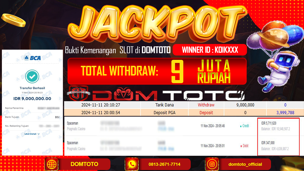 JACKPOT SPACEMAN 11 NOVEMBER 2024